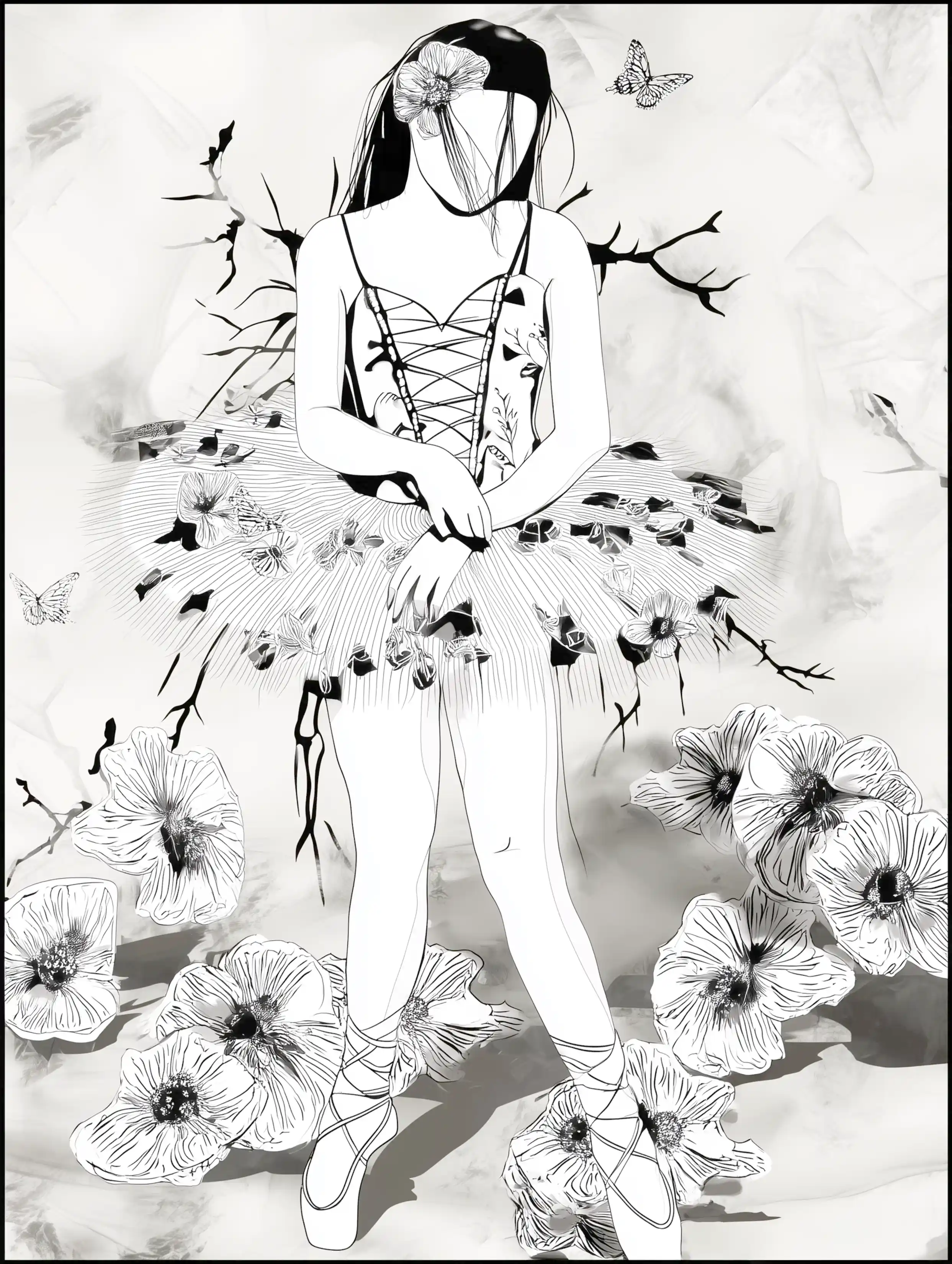 Free ballerina coloring page for adults featuring white background ballerina